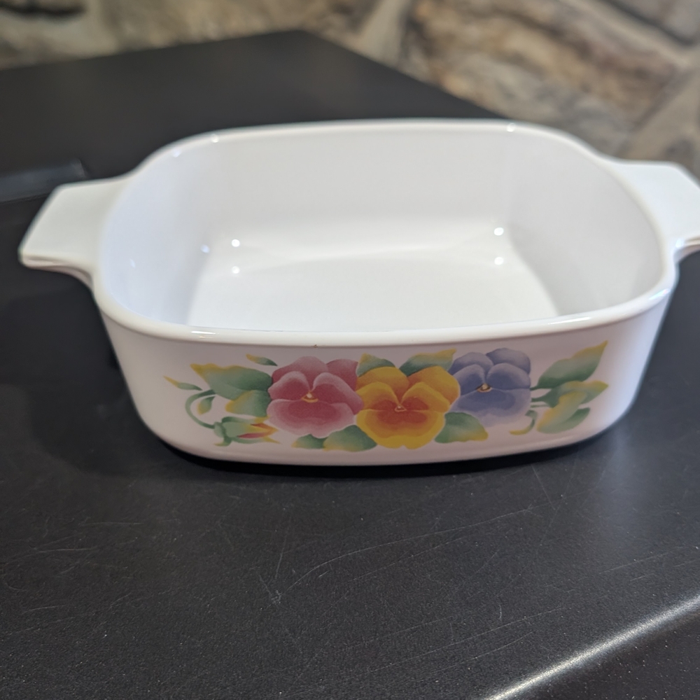 Corningware White Ceramic Baking Dishes In Summer Blush Pansy With Glass Lid - Picture 2 of 10